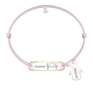 Bransoletka sznurkowa przylegająca longy z napisem mama i grafiką puls z serduszkiem z zawieszką dziewczynki