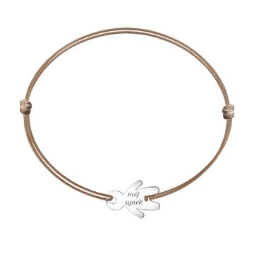 Bransoletka sznurkowa z przylegającym chłopcem z sentencją mój synek oraz z dowolnym grawerem na odwrocie