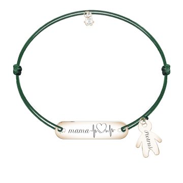 Bransoletka sznurkowa przylegająca longy z napisem mama i grafiką puls z serduszkiem z zawieszką chłopca